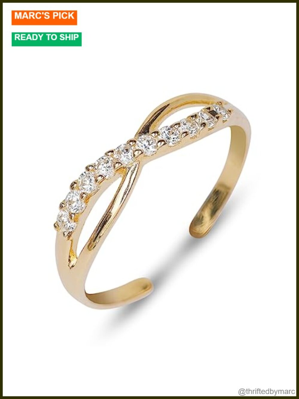 10K Gold Infinity Toe Ring, Adjustable CZ Sparkle Summer Foot Jewelry